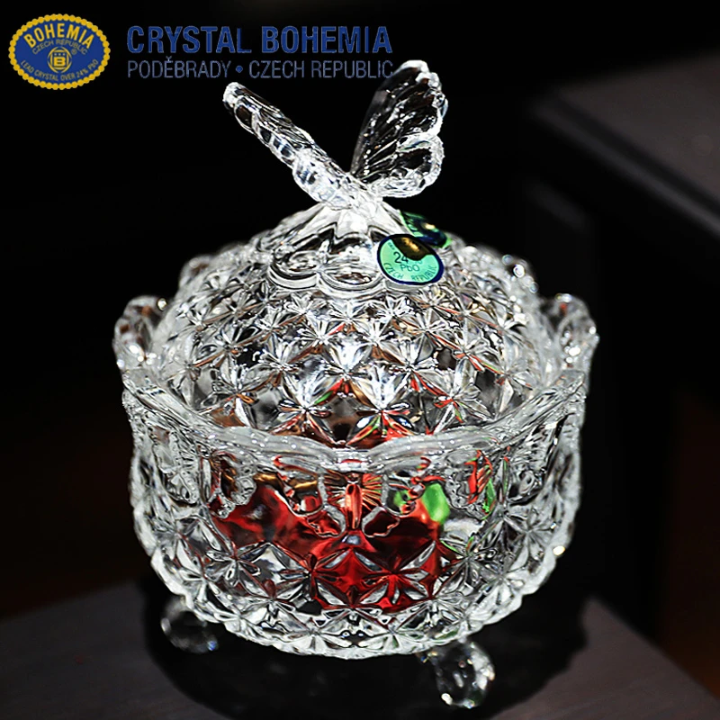 捷克BOHEMIA 进口水晶玻璃创意糖果盅带盖糖缸糖果盘干果盒糖缸