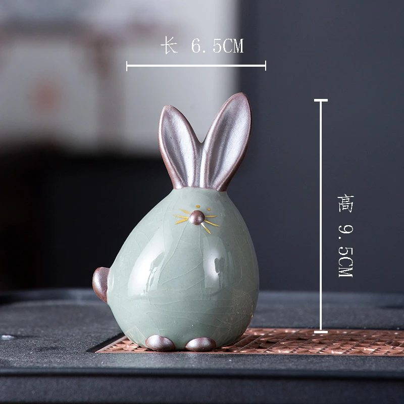 哥窑小兔子茶宠摆件精品可养手工茶玩茶具高级茶宠茶具配件