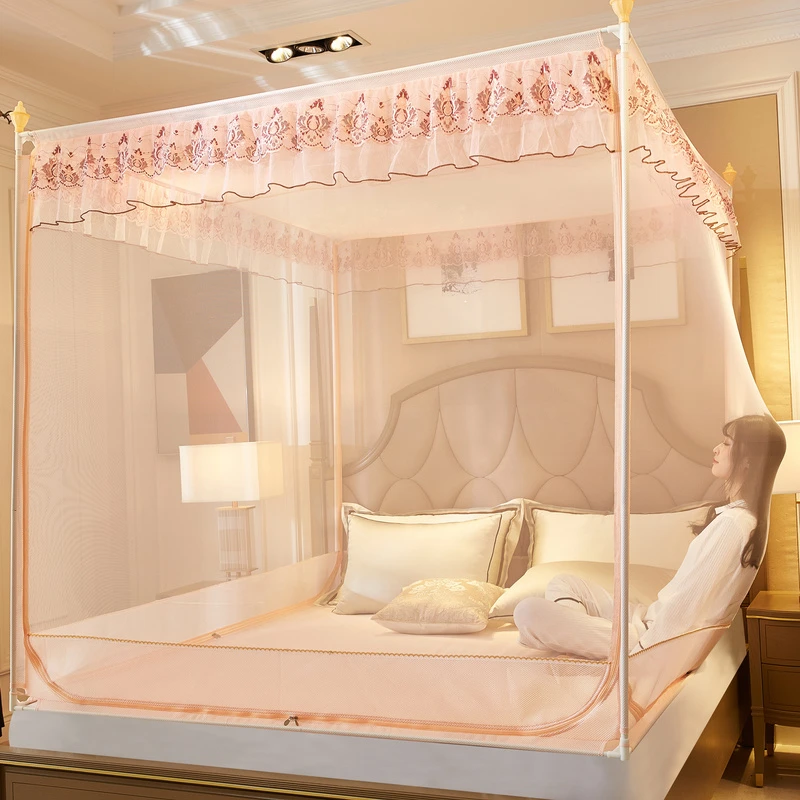 床笠蚊帐防摔儿童支架固定加密加厚三开门1.5m1.8米x2米大床蚊帐