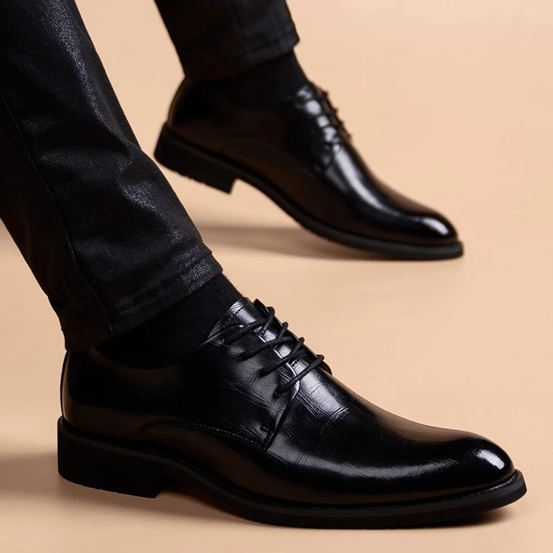 男士尖头皮鞋韩版百搭商务休闲增高透气2025新款英伦加绒正装男鞋