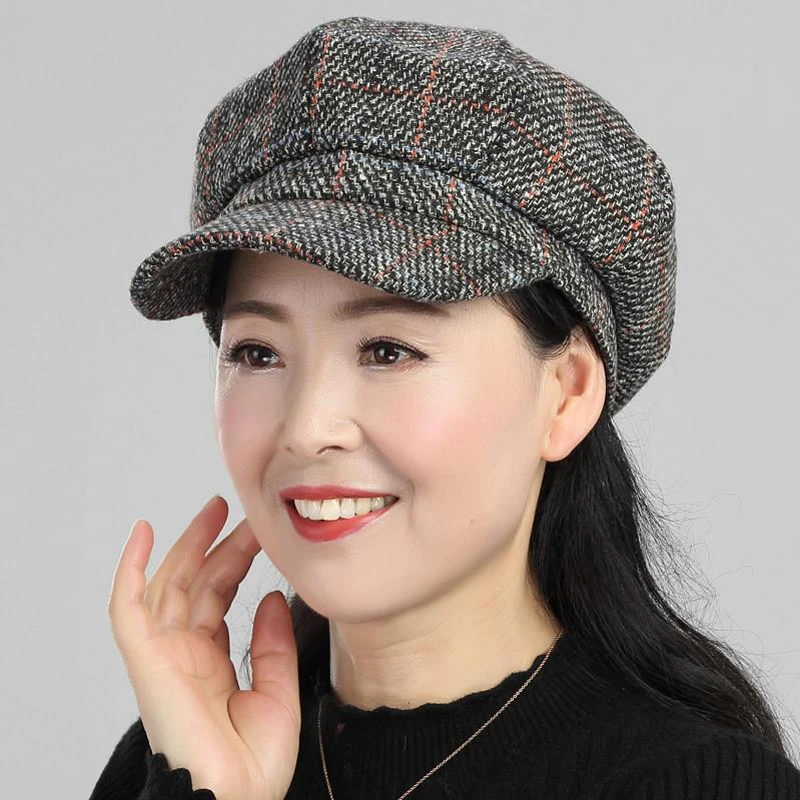 帽子女中老年人妈妈加绒加厚八角帽冬季中年女士时尚女帽春秋冬款
