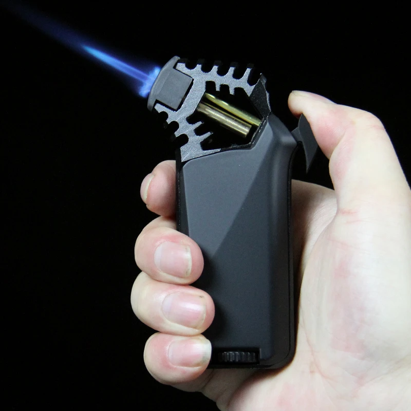 直冲打火机防风个性潮男士雪茄点烟器合金家用小焊枪电子蓝焰加热