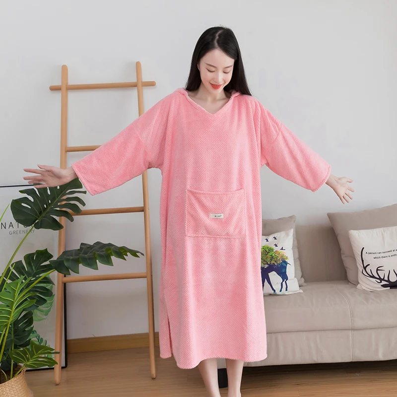 加大加宽可穿浴巾2022秋冬新款大码家用女毛巾吸水速干卫衣款浴裙