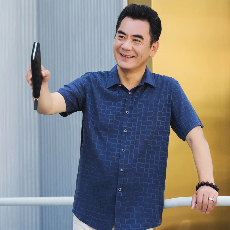 真丝衬衫中年短袖40-50岁桑蚕丝衬衣爸爸夏装中老年人衣服老人装