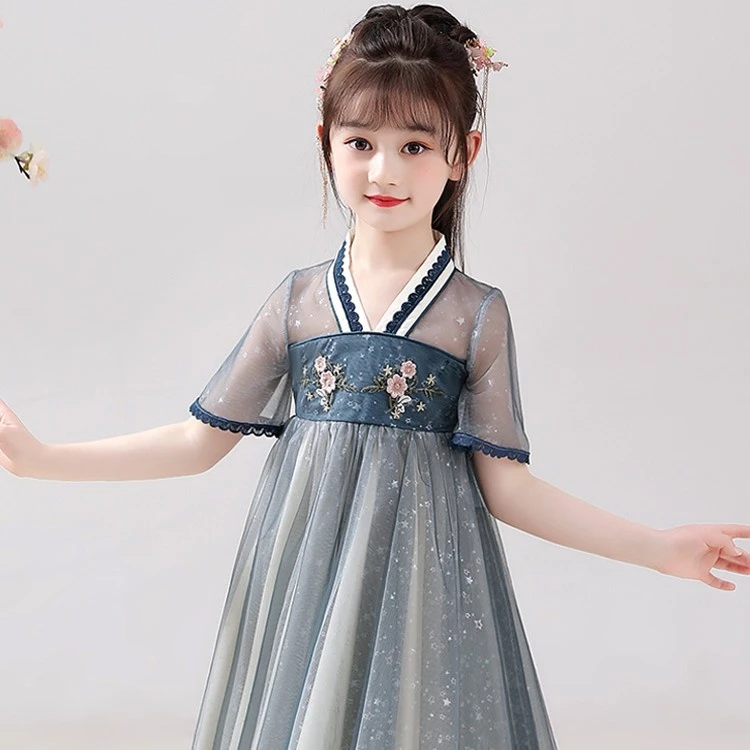 女童汉服夏装2024新款连衣裙儿童超仙古装中国风襦裙唐装女裙子夏
