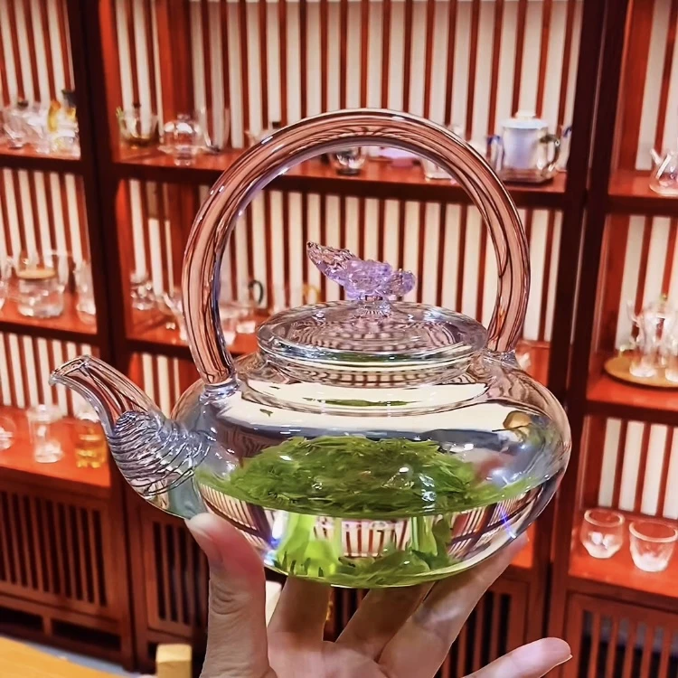 蝶恋花烧水壶可过滤耐高温650ml泡茶壶煮茶壶烧水壶高硼硅玻璃壶