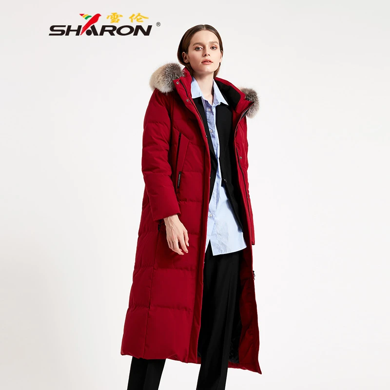 SHARON/雪伦女是长款大毛领白鹅绒羽绒服修身收腰抗寒保暖 19706