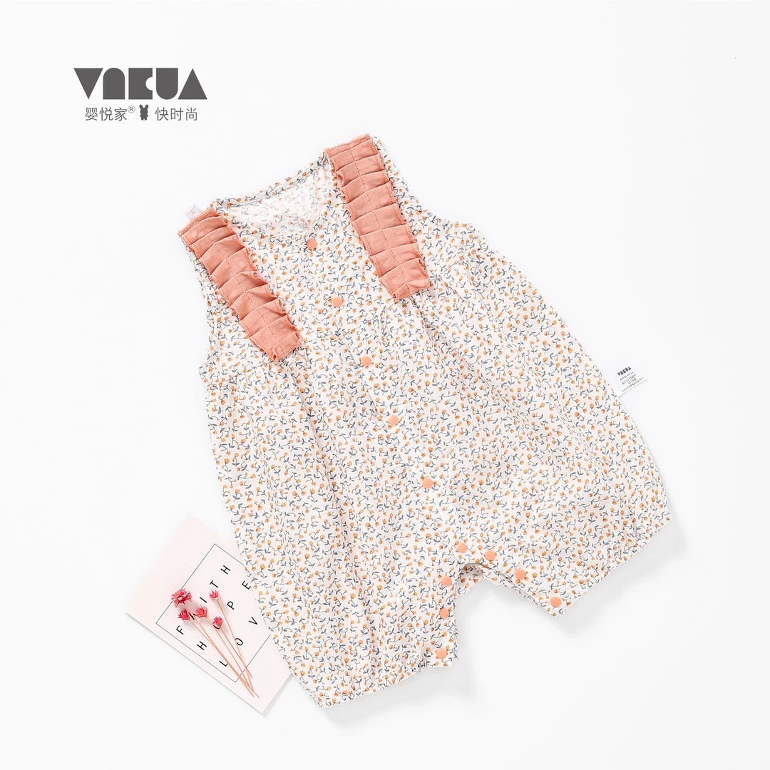 婴悦家女宝宝夏季84254碎花清新婴童连体0-3岁爬服包屁衣哈衣