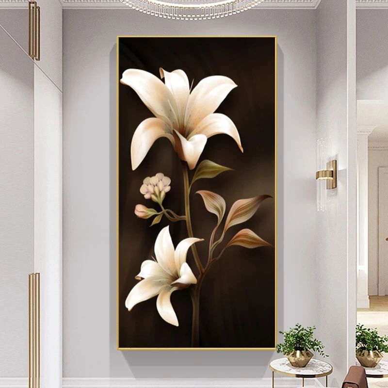 【百合花】入户玄关挂装饰画现代花开富贵晶瓷画走廊过道挂画简约