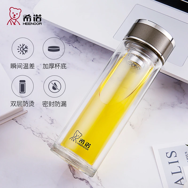 希诺双层玻璃杯男隔热防烫商务简约泡茶便携水杯高档家用办公车载