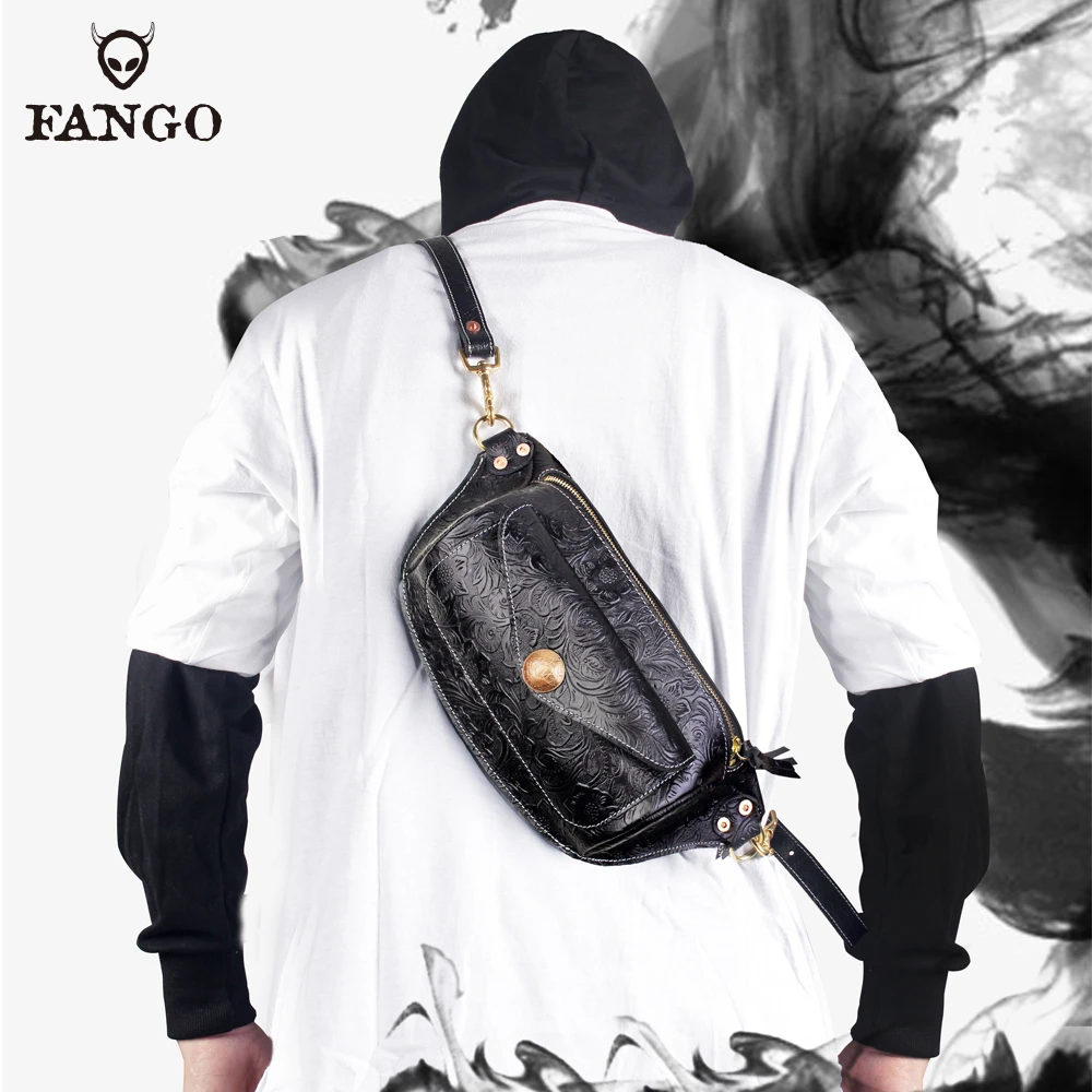 梵果胸包男真皮休闲单肩包斜挎包腰包牛皮手工复古大容量背包潮包