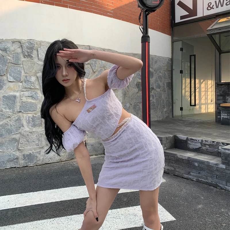 OBGD 原创设计小香风甜辣妹纯欲挂脖网纱缕空吊带包臀连衣裙 Y83