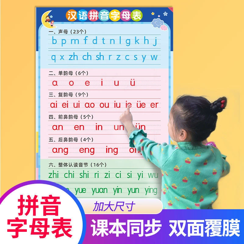 小学生汉语拼音字母表墙贴挂图全套声母韵母整体认读一年级儿童