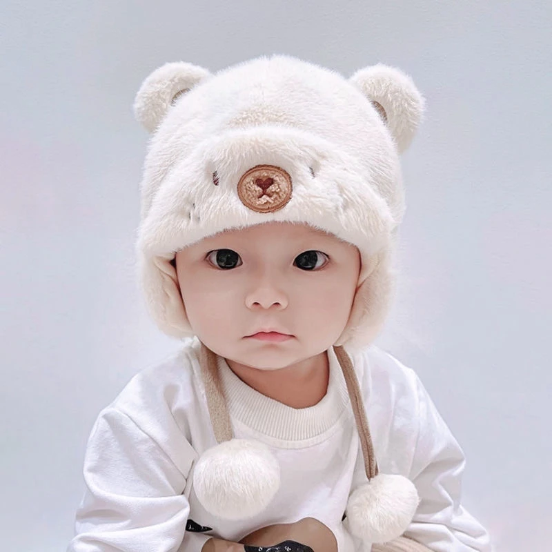 婴儿帽子秋冬季男宝宝女可爱超萌加绒加厚婴幼儿保暖棉护耳毛线帽