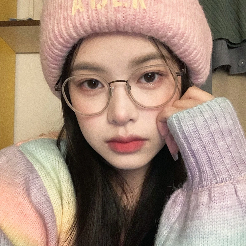 韩系日杂风近视眼镜框女气质咖色ins风圆框架复古网红款