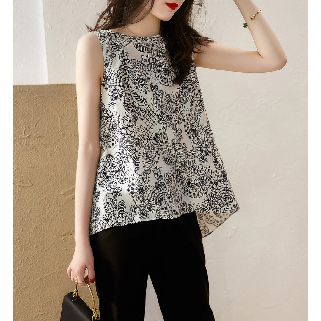 贝丽玛SS3801复古着装感曼妙工笔画印花上衣百搭夏季外穿女士衬衫