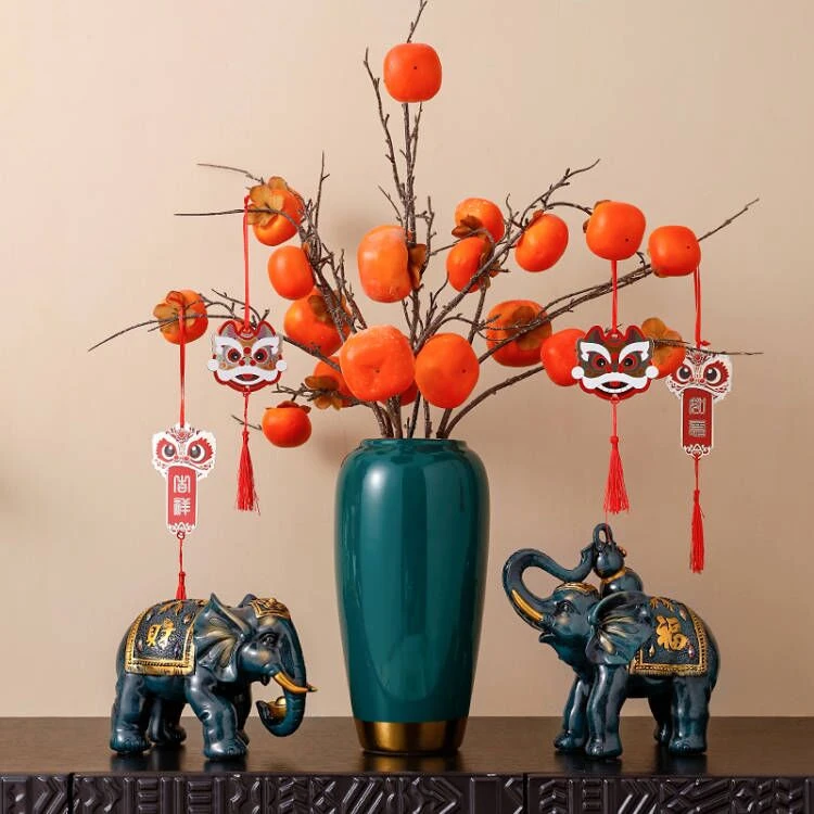柿子仿真花果实树枝假花插花摆件家居装饰品餐桌花艺浆果干花花束