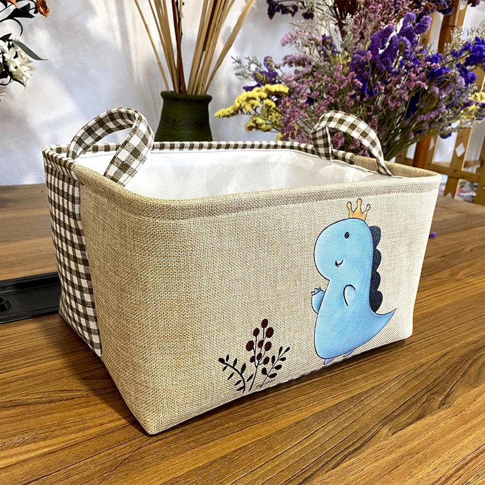 亚麻卡其+卡其格纹EVA加厚可折叠玩具收纳整理筐 尺寸 36×26×20