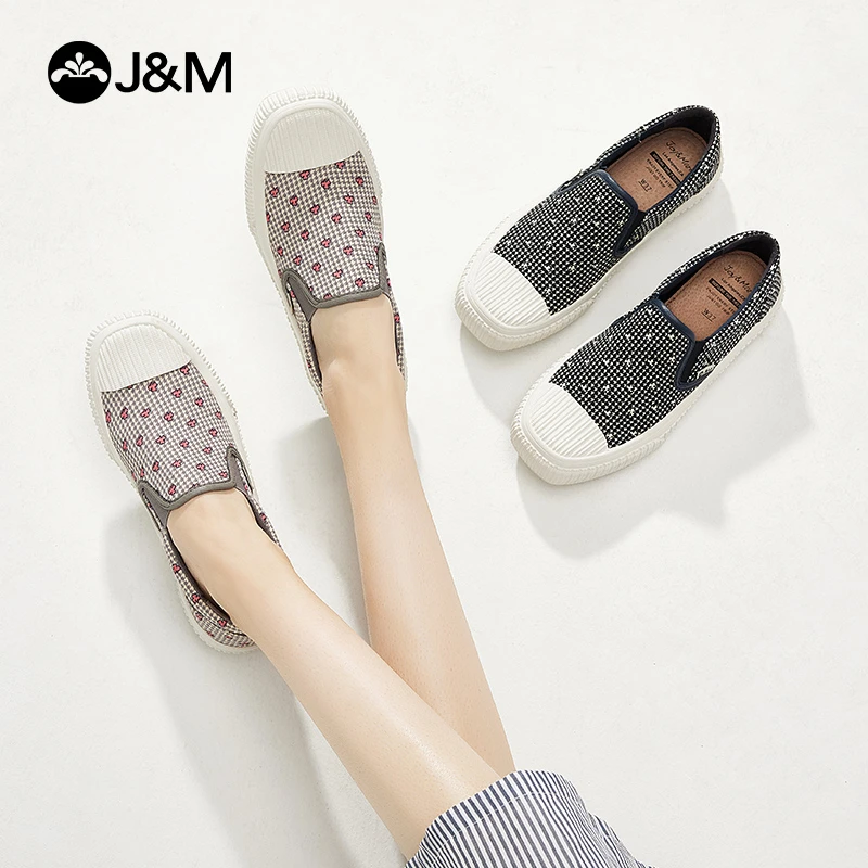 J&M/快乐玛丽乐福鞋女2022新款千鸟格低帮单鞋一脚蹬休闲鞋65081W