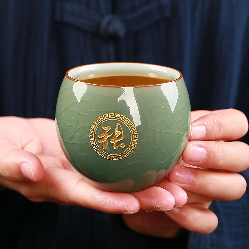 陶瓷主人杯单只百家姓氏定制单杯品茗杯汝窑哥窑功夫茶具茶杯刻字