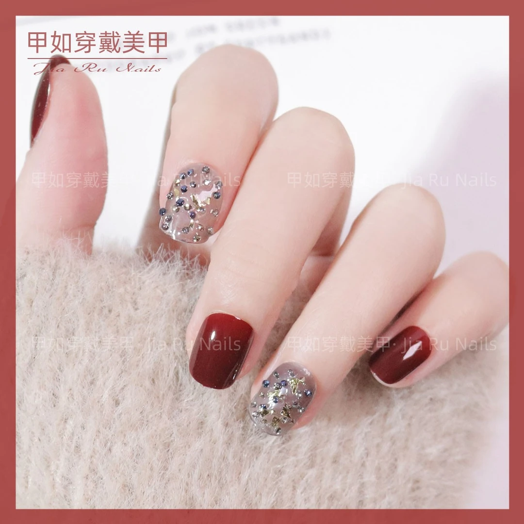 （短款）奥利奥深红 穿戴甲美甲贴片可拆卸假指甲贴片