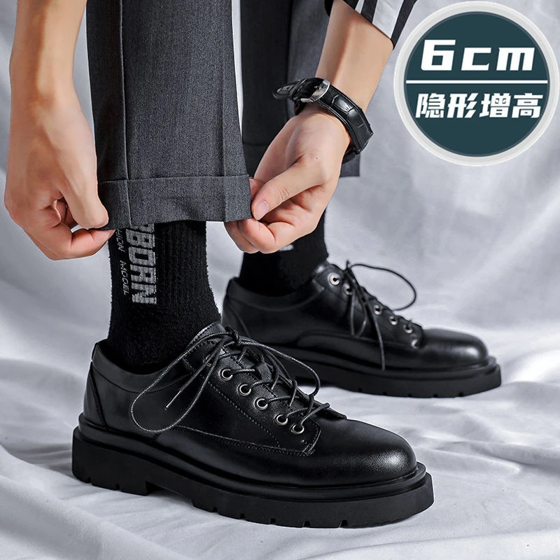 休闲皮鞋男春秋款厚底韩版英伦风商务正装男士内增高新郎结婚鞋潮