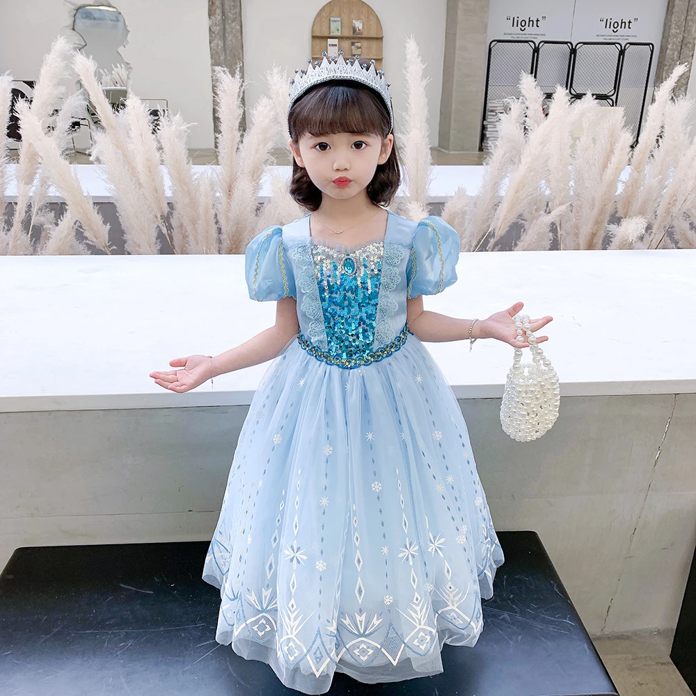 爱莎公主裙2024夏季新款女童冰雪奇缘生日礼服裙子艾莎正版连衣裙