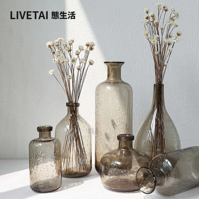 态生活 北欧ins风花器透明气泡玻璃花瓶现代简约家居摆件拍摄道具