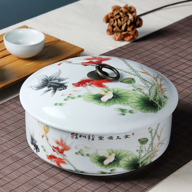 素兴堂陶瓷带盖茶洗罐青花大号茶叶罐笔洗茶饼罐功夫茶具茶道配件