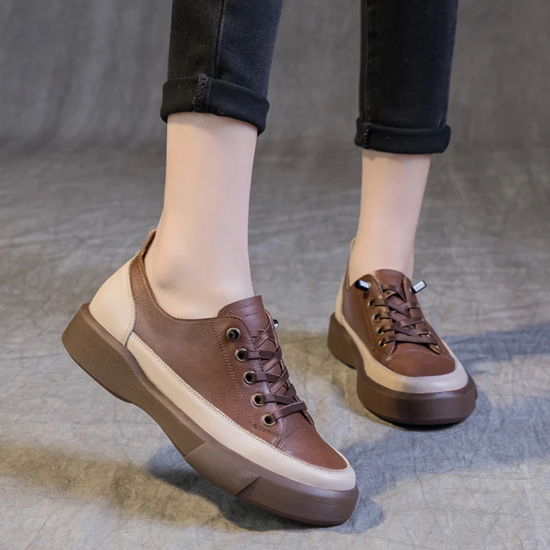 真皮大码女鞋2025春季新款英伦复古单鞋女41一43平底牛皮休闲鞋女