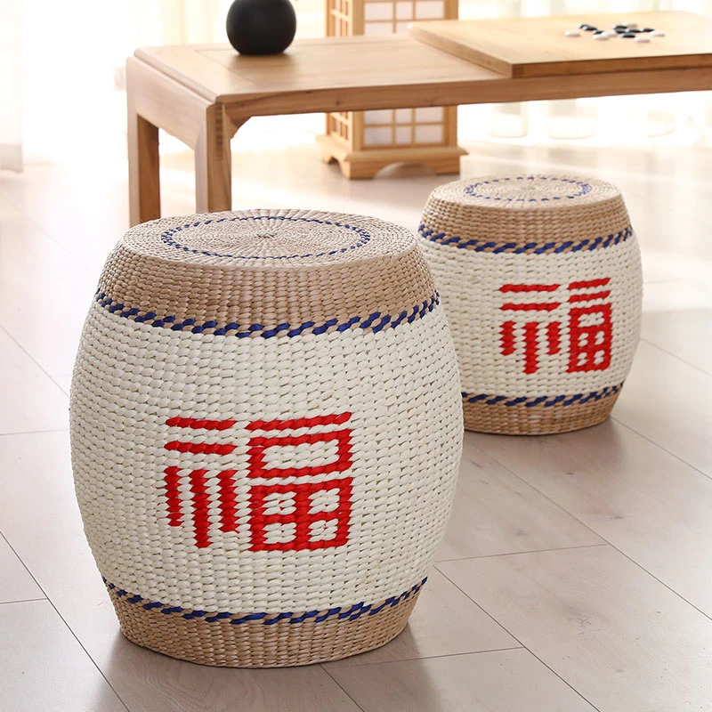 福字草编手工编织田园风小凳子矮凳换鞋凳坐墩儿童坐凳圆墩沙发凳