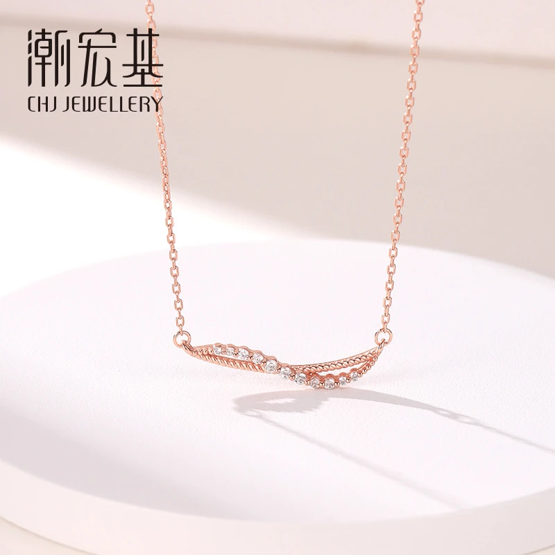 CHJ/潮宏基 坠链均合成锆石 【潮宏基】无限星光 银镀金色项链SC