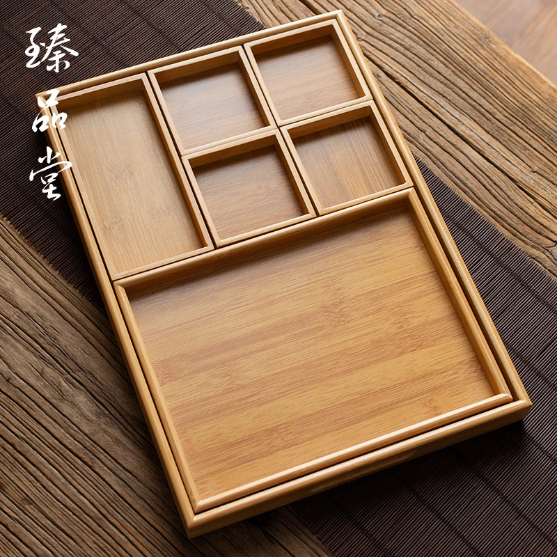 慢城臻品堂竹制多格茶点盘零食果盘家用办公室客厅茶盘托盘收纳盒
