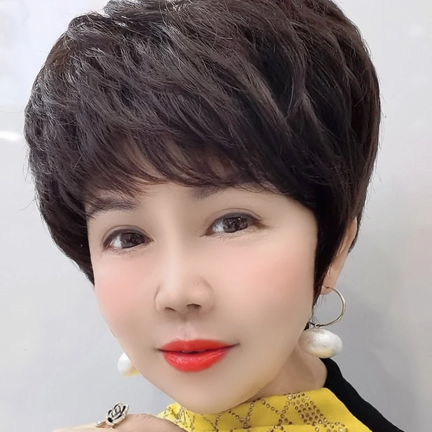 全真发弹力网 纹理烫 中老年假发女短发透气