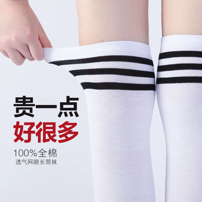儿童男童女童高筒中筒长筒袜子女小学生网眼过膝薄款春秋白色纯棉