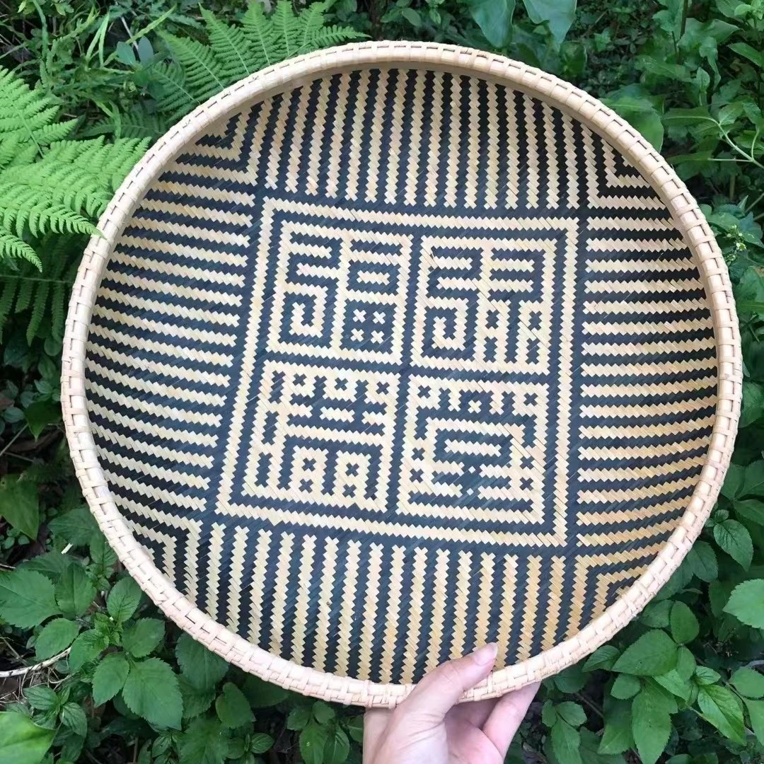 精编有字竹扁 圆簸箕 复古竹编筐