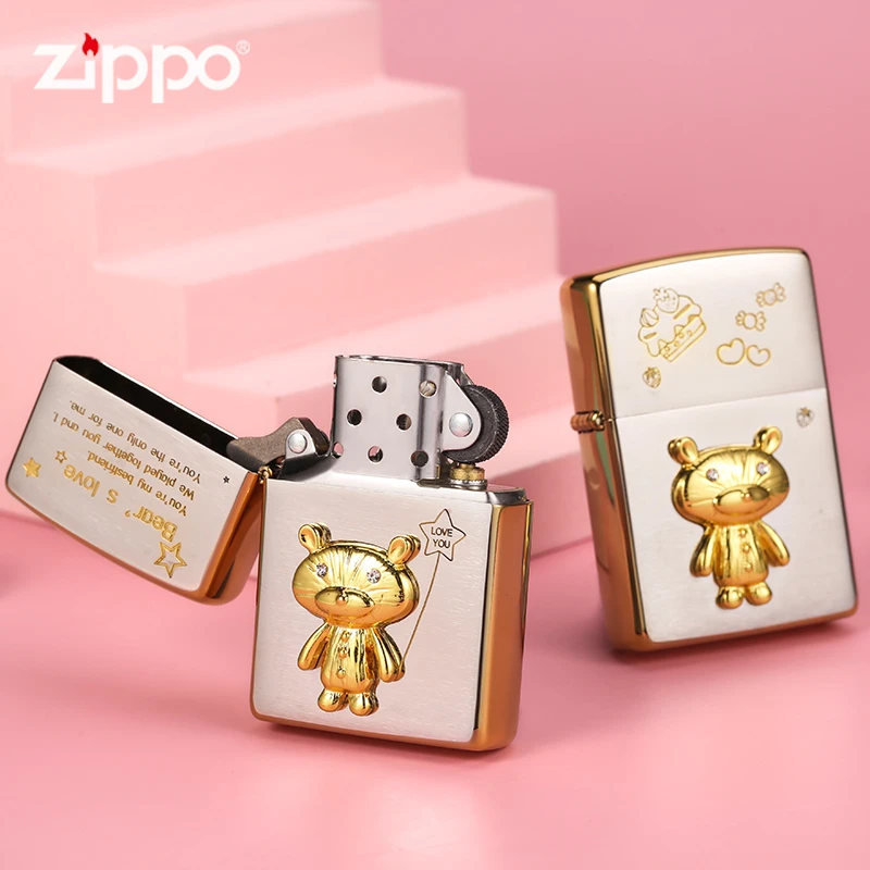 ZIPPO正版打火机 甜心小熊芝宝防风煤油火机送男朋友情人节礼物