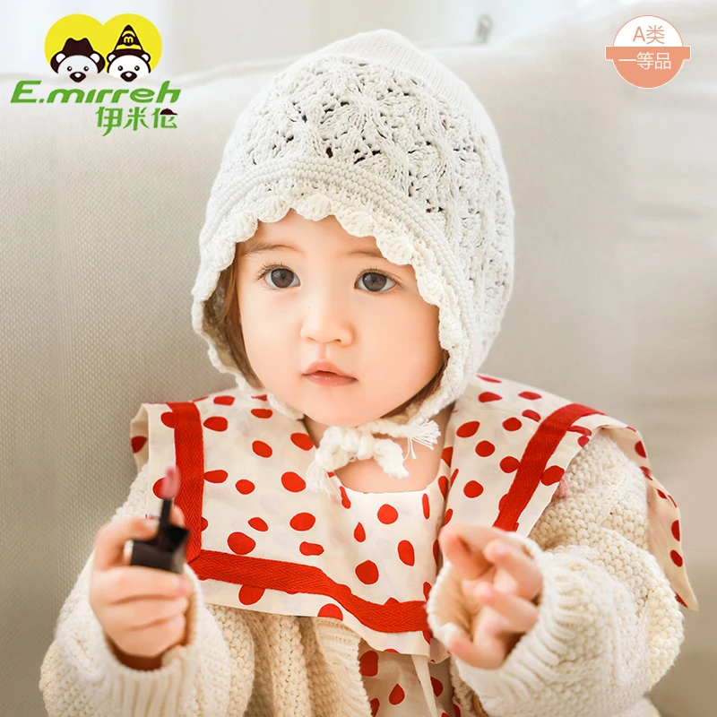 伊米伦新生儿帽子秋冬宝宝宫廷帽韩版婴儿帽胎帽婴幼儿花边帽纯棉