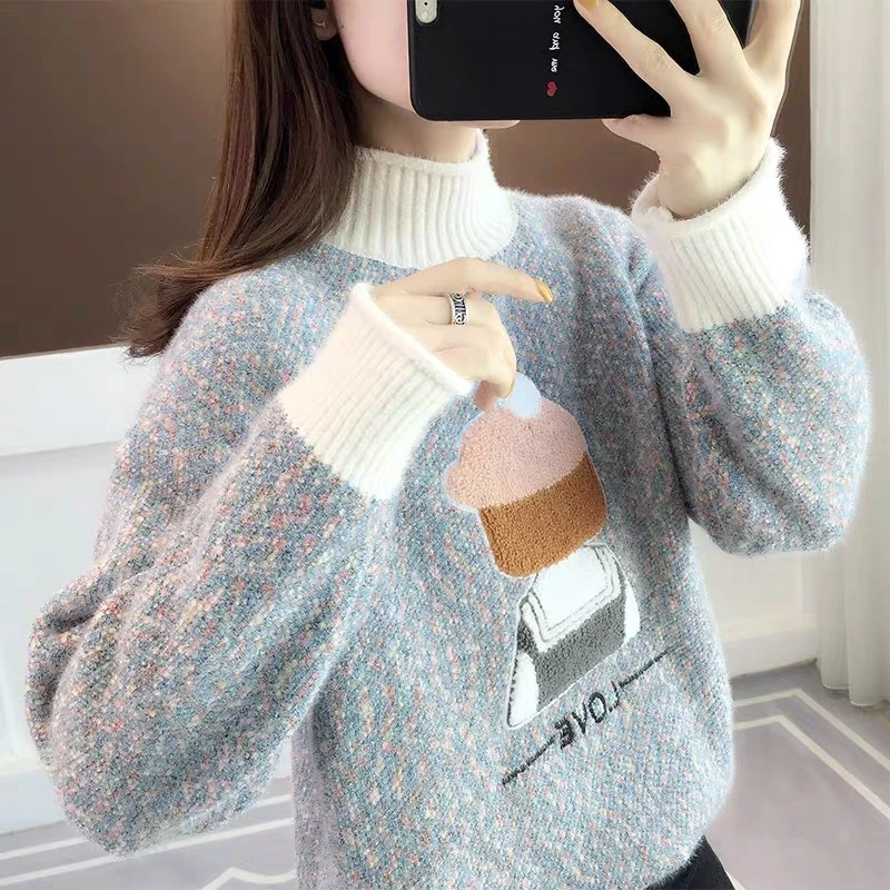 【语之恋】不起球雪尼尔小女孩背影加厚保暖针织毛衣2022秋冬新款