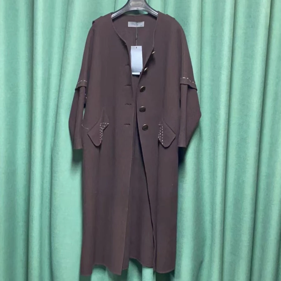 时尚简洁长款休闲毛呢外套气质女士百搭中长款设计师高端