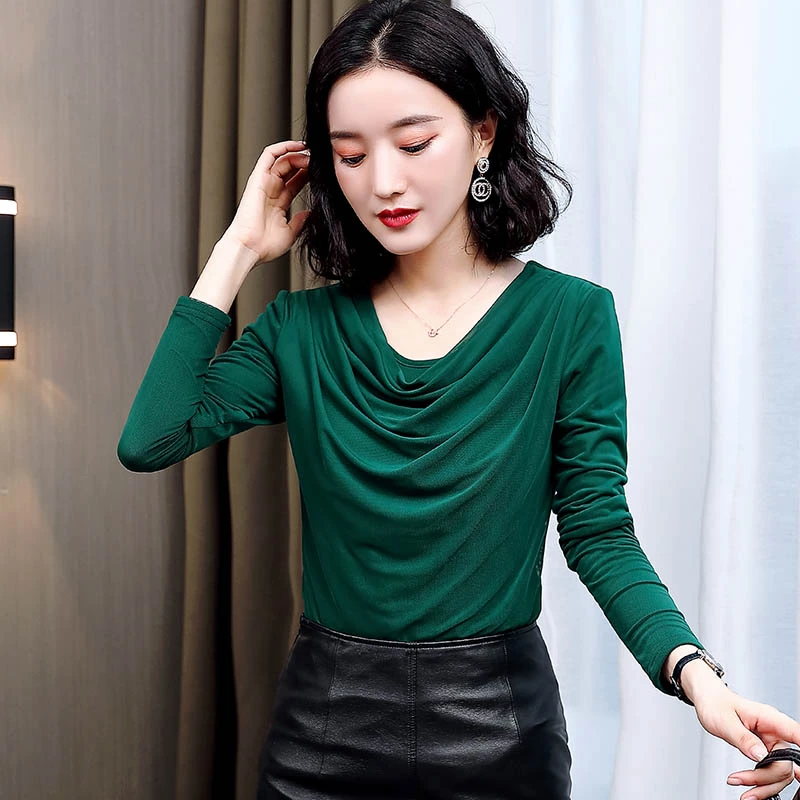 冬装加绒加厚网纱打底衫女长袖2025新款秋冬百搭上衣女洋气小衫