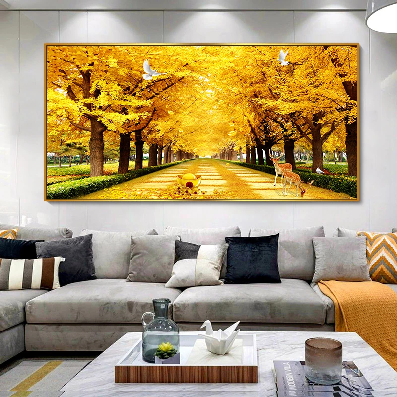 黄金满地客厅装饰画墙上横版办公室书房挂画镶钻晶瓷装饰画玄关