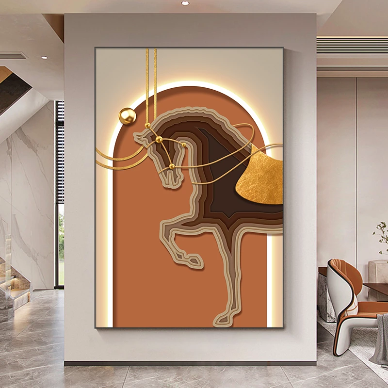 【马到功成】现代简约入户玄关挂画沙发背景墙大象壁画卧室装饰画