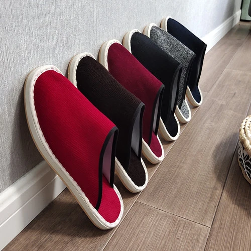 春秋透气手工布拖鞋男女中老年防滑包头布鞋室内地板四季家居鞋