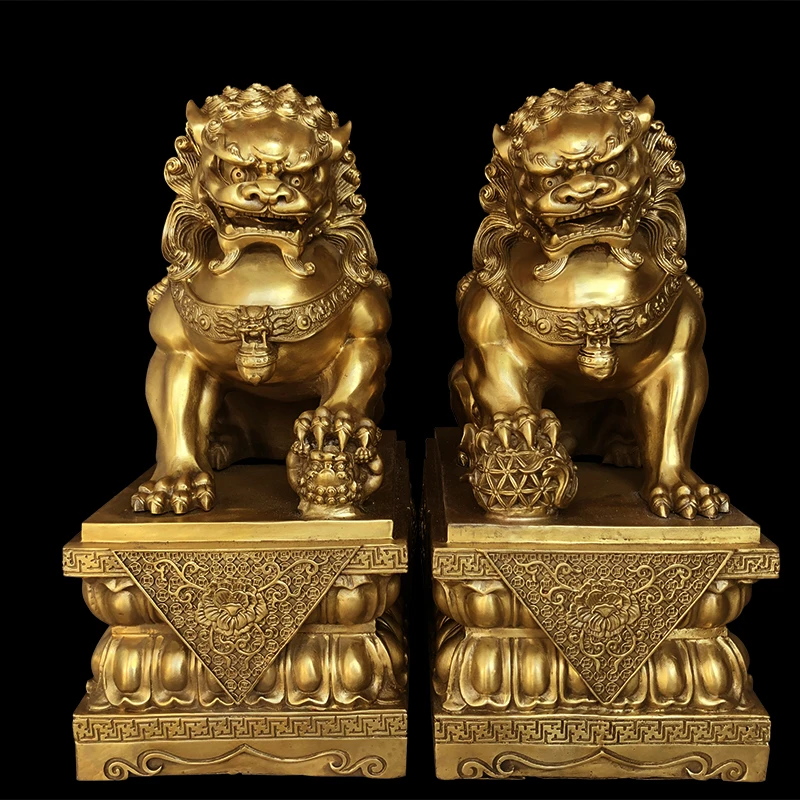 黄铜狮子摆件一对大小号北京狮大号宫门狮家居装饰品