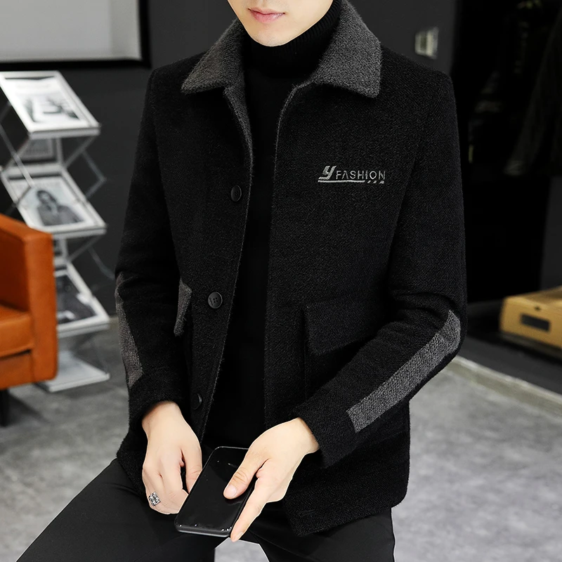 2022秋冬新款毛呢大衣男士休闲拼色短款秋冬呢子外套夹克