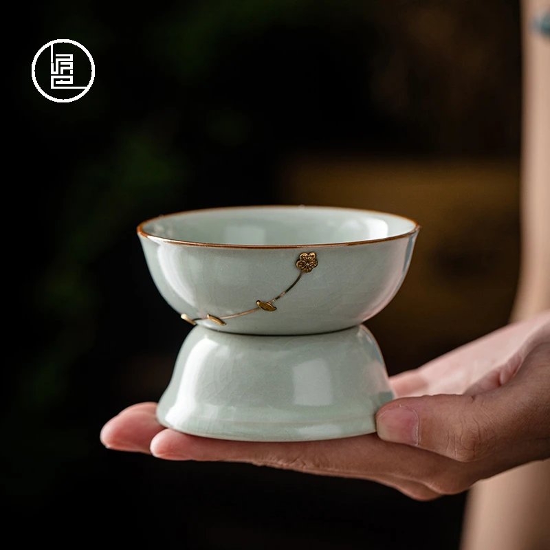 泥巴人创意锔瓷汝窑茶滤 泡茶神器家用茶叶过滤器陶瓷茶隔茶滤