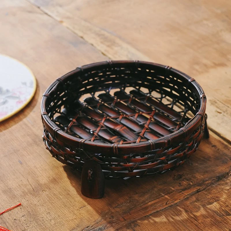 简约竹制茶盘 竹编茶具收纳篮 圆筐果篮 竹编织制品
