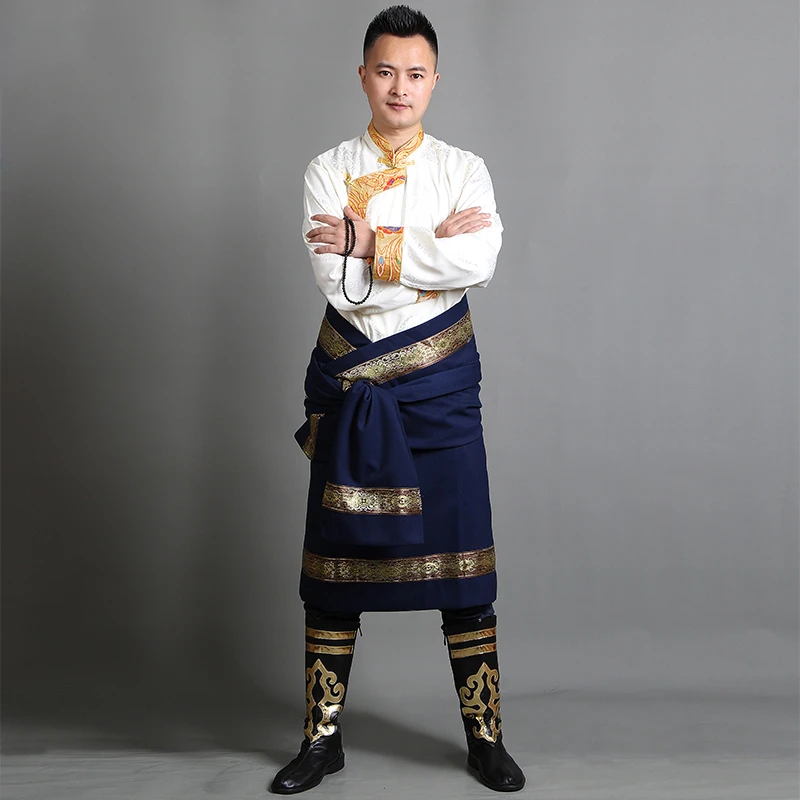 新款藏袍男 西藏民族服装花边藏服藏族服装织锦缎藏装男款藏衣