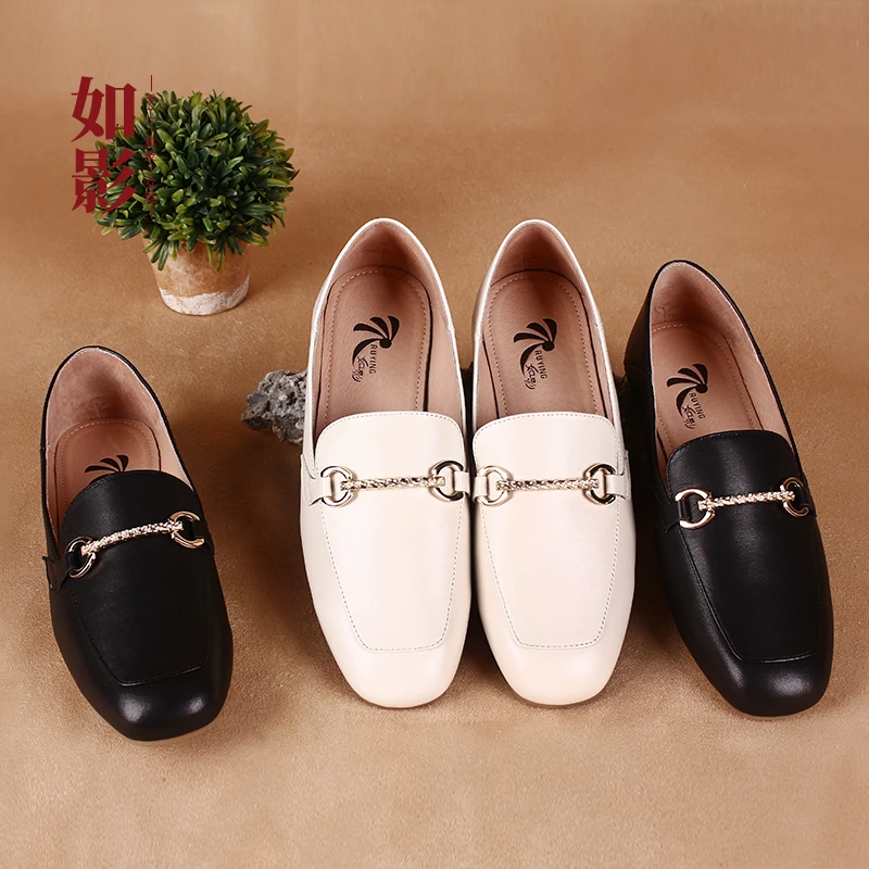 头层牛皮豆豆鞋牛筋软底软真皮平底单鞋乐福鞋女奶奶鞋浅口工作鞋